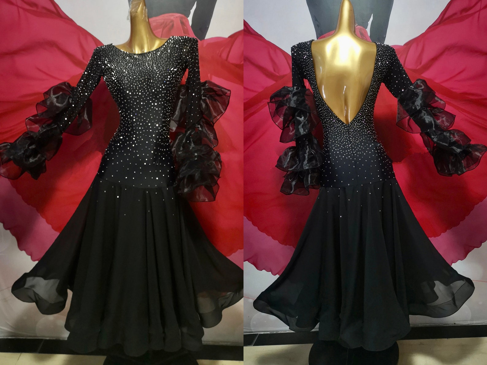 Robe De Bal Noire En Velours Et Organza - Taille M - Occasion Très Bon état