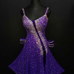 Purple Sparkling Latin Dance Dress Rhythm Dress Full of Stones With a ...