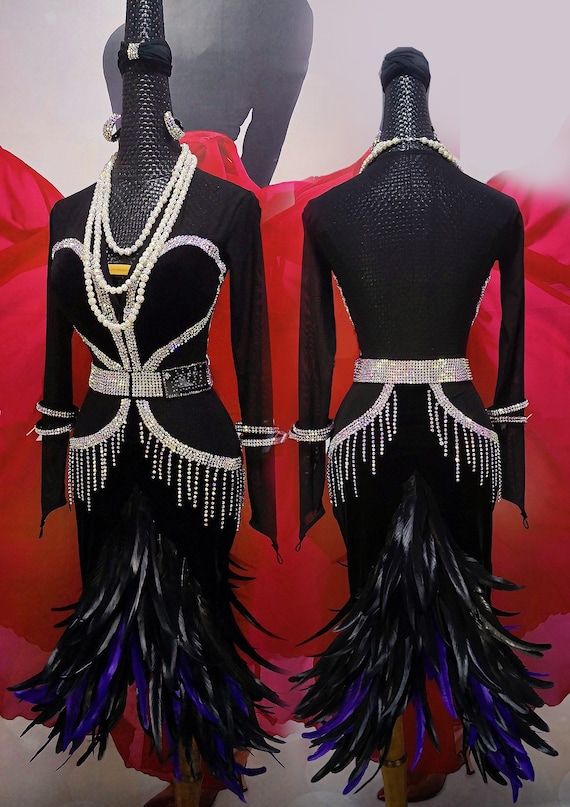 black latin dance dress 2019 new Girls Kids adult Modern Ballroom Latin Dance Dress tassel Fri –  najex back dress main image 0