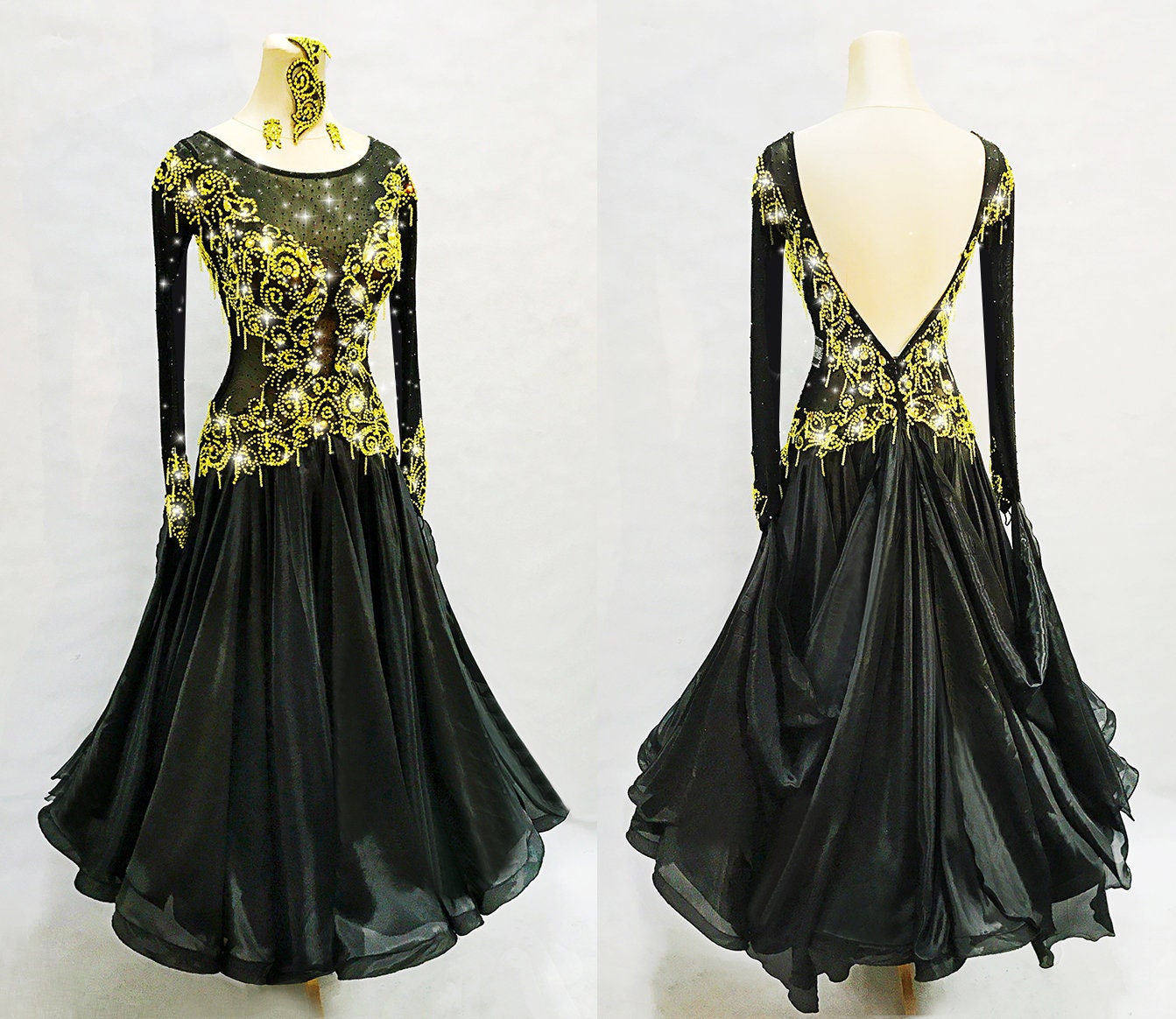 Golden Ballroom Dress Smooth Dress with Appliques and Crystals B0092 Golden Ballroom Dress Smooth Dress with Appliques and Crystals B0092
