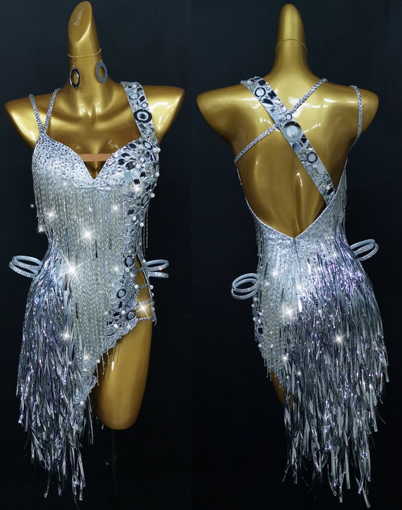 Shining Silver Latin Dance Dress Rhythm Dress L0010 