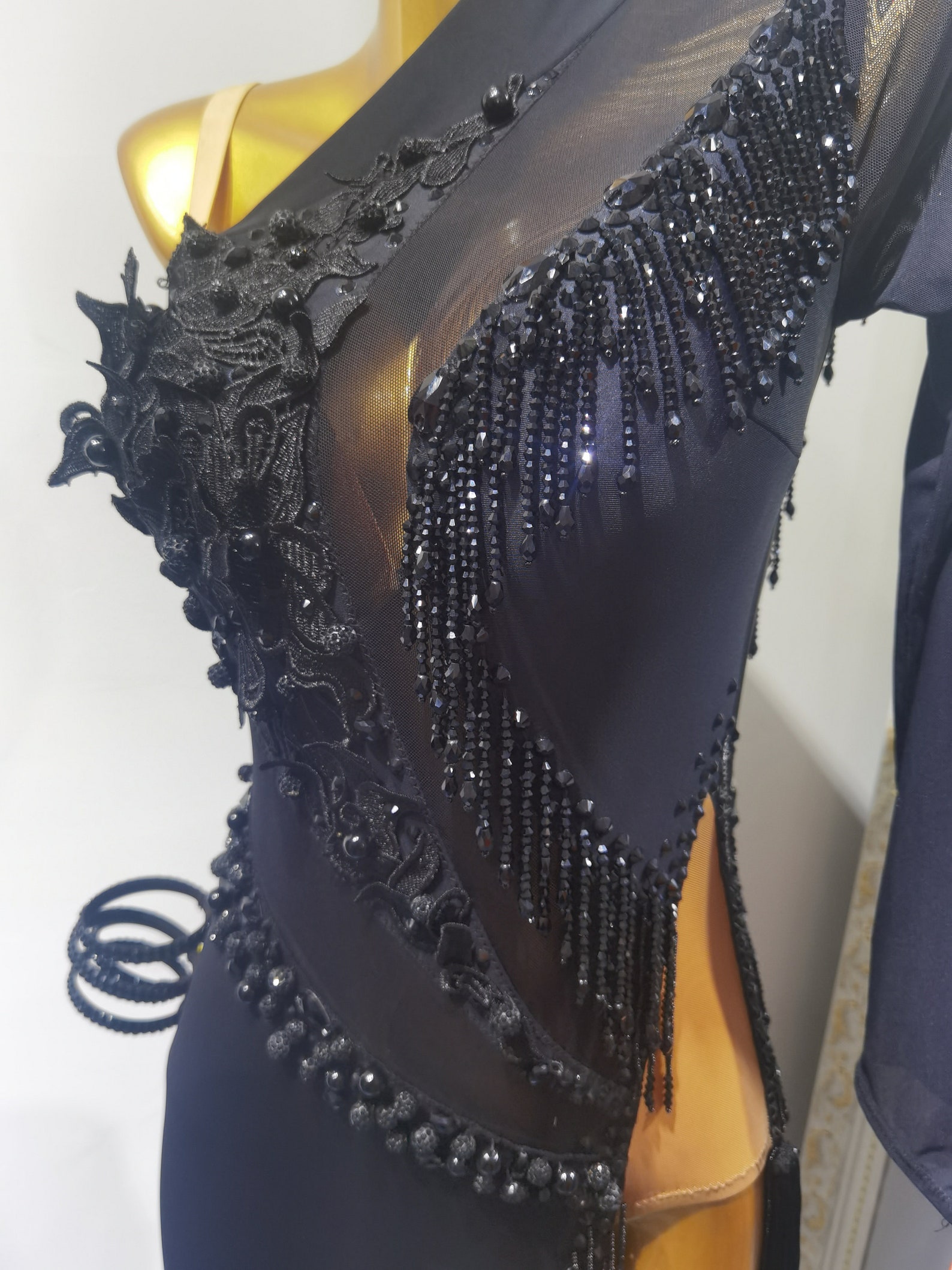 Black Latin-Rhythm Dress-Flames-n-Fringe