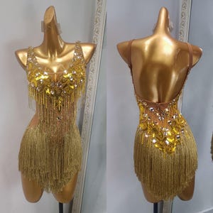 Gold Fringe Latin Dress Rhythm Dress Salsa Dress L0108