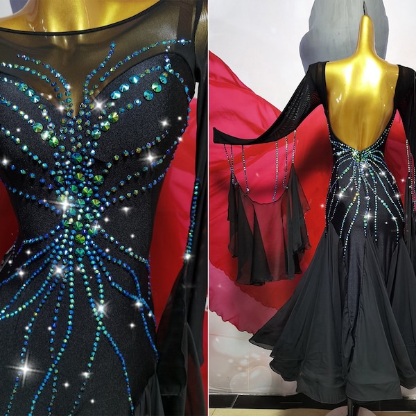 Vestido de salón negro Vestido estándar Vestido liso B0078