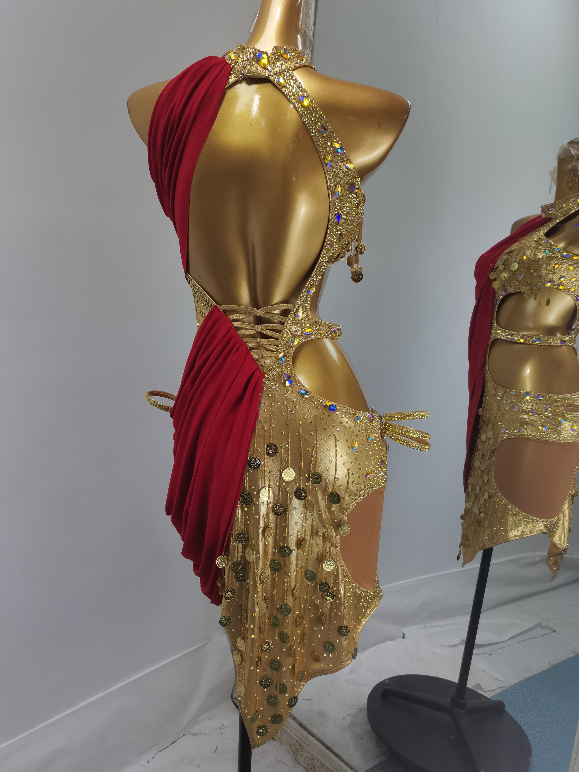 gold latin dress Custom Size Gold Latin Dance Dress Suspender Velvet Adult Cha Cha  Professional Dance Dresses – Moderndancedress.com