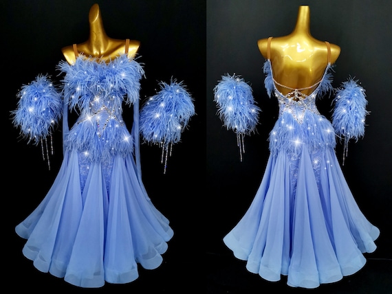 Blue Feather Ballroom Dress Smooth Dress Standard Dress B0074 Blue Feather Ballroom Dress Smooth Dress Standard Dress B0074