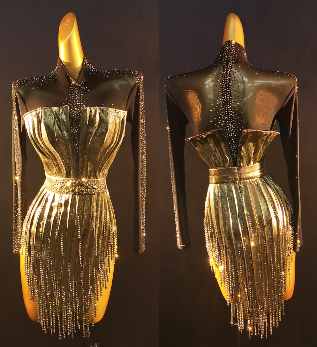Shiny Gold Mesh Latin Dance Dress - Etsy