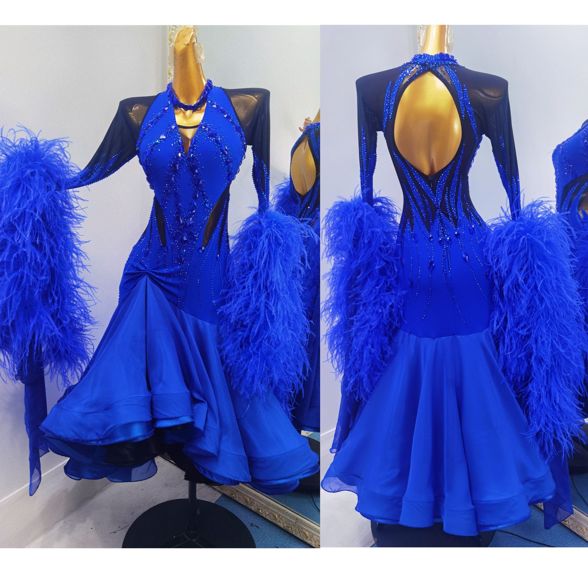 Royal Blue Ballroom Dress Ostrich Feather Smooth Dress Standard Dress B0137 Etsy