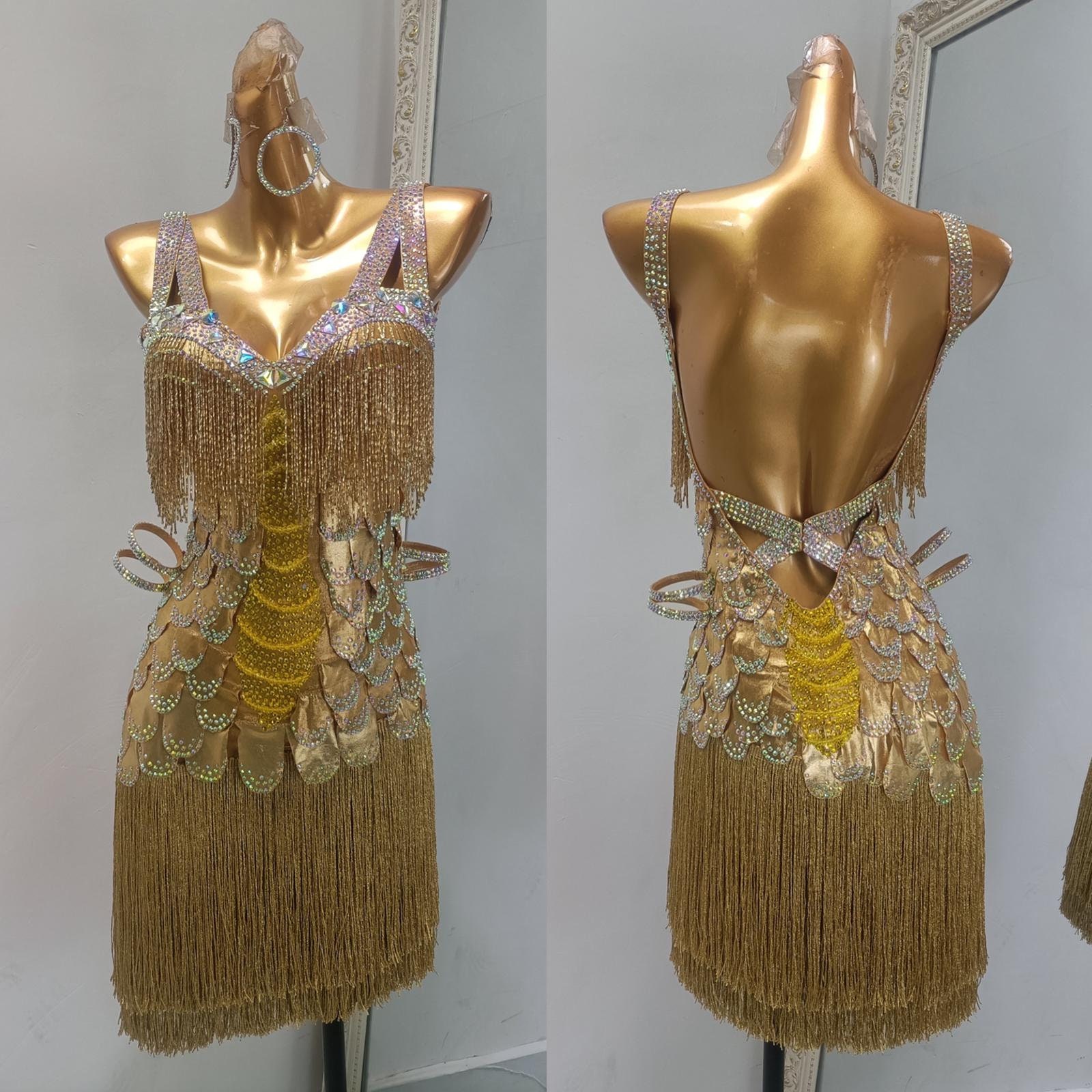 Gold Fringe Latin Dance Dress Gold Fringe Rhythm Dress L0007 - Etsy