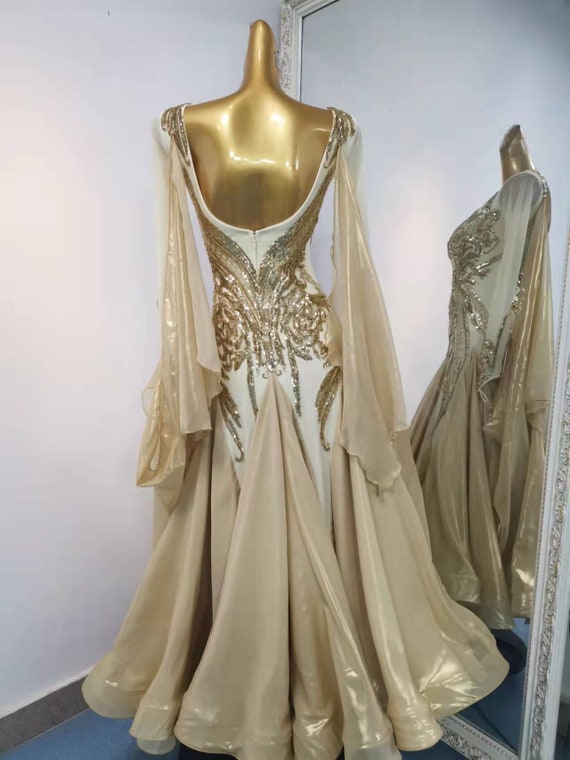 white christmas dresses Fully stone peach pink ballroom dance dress – Dance Life NYC main image 1