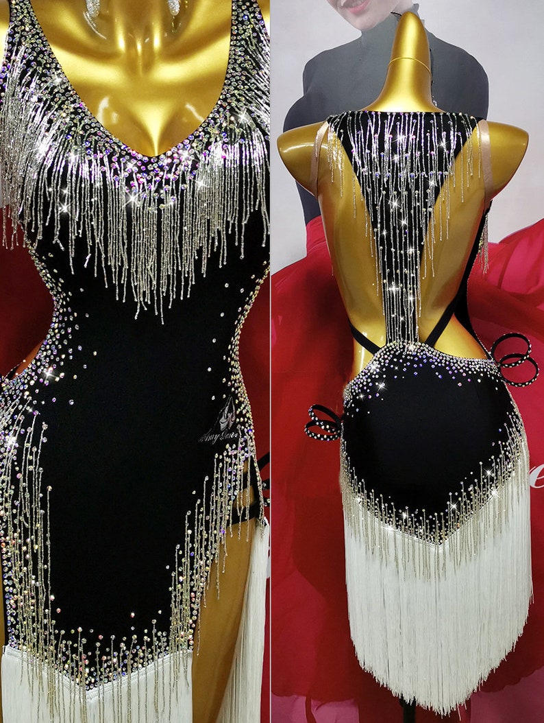 Silver on Black Latin-Rhythm-Tango Dress - Electric Swirls