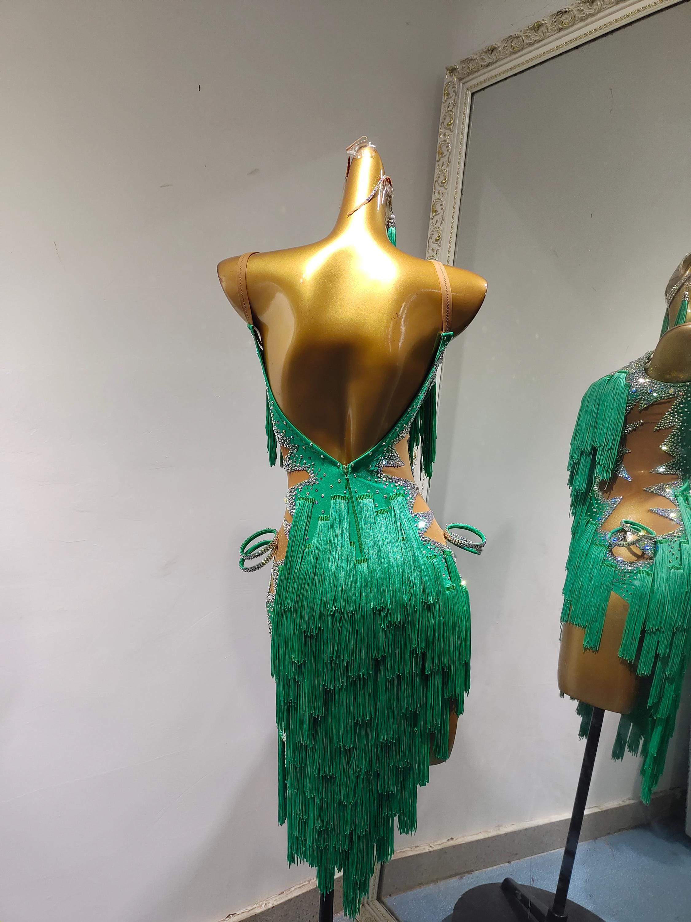 Green Fringe Latin Dance Dress Fringe Rhythm Dress L0009A - Etsy