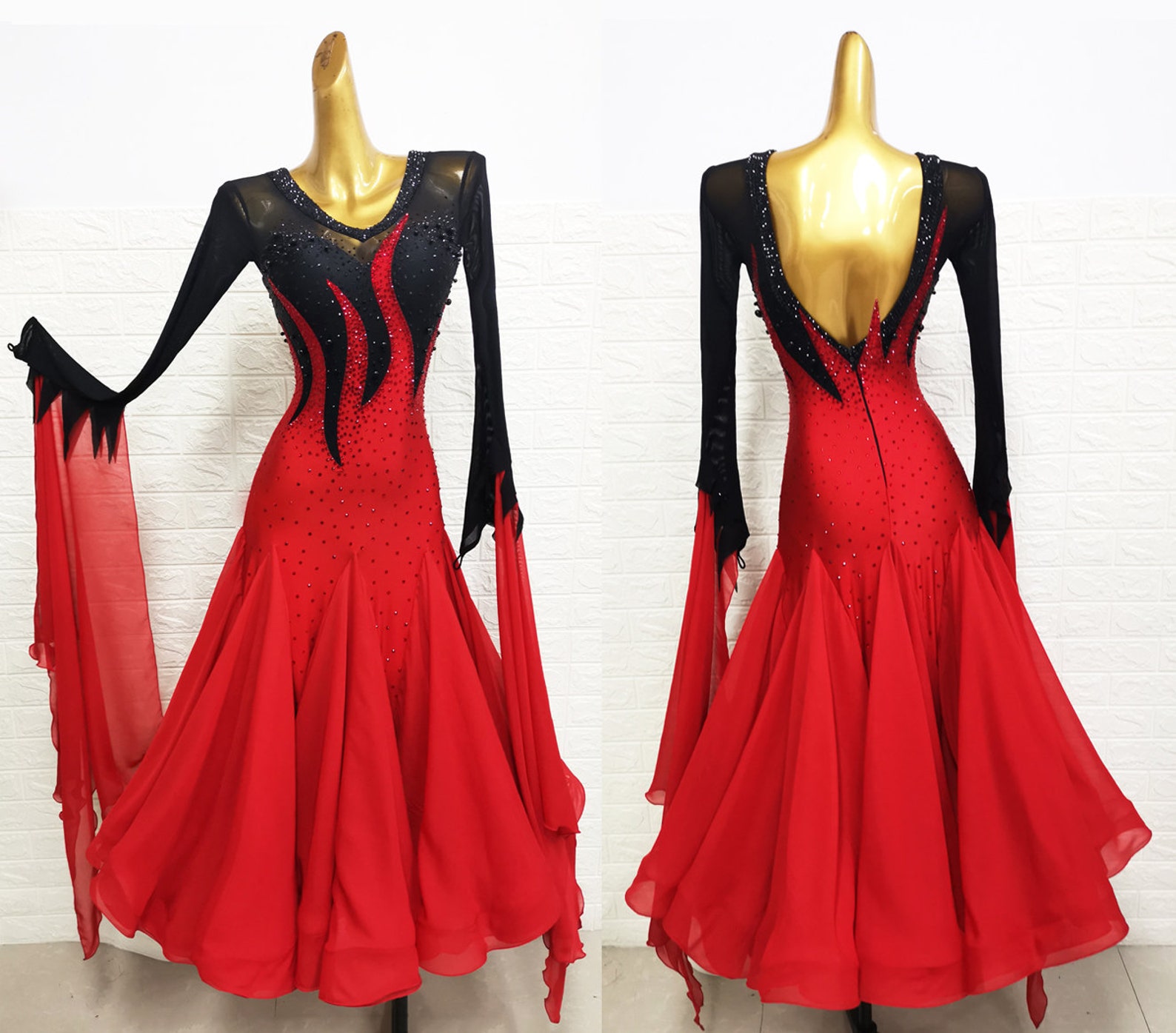 Red & Black/white Fiery Ballroom Dance Dress Smooth Dress B0004 - Etsy