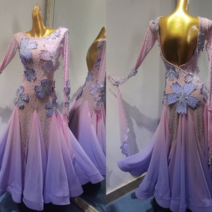 Gradient Pink and Purple Floral Ballroom Dance Dress Smooth Dress Standard Dress B0106