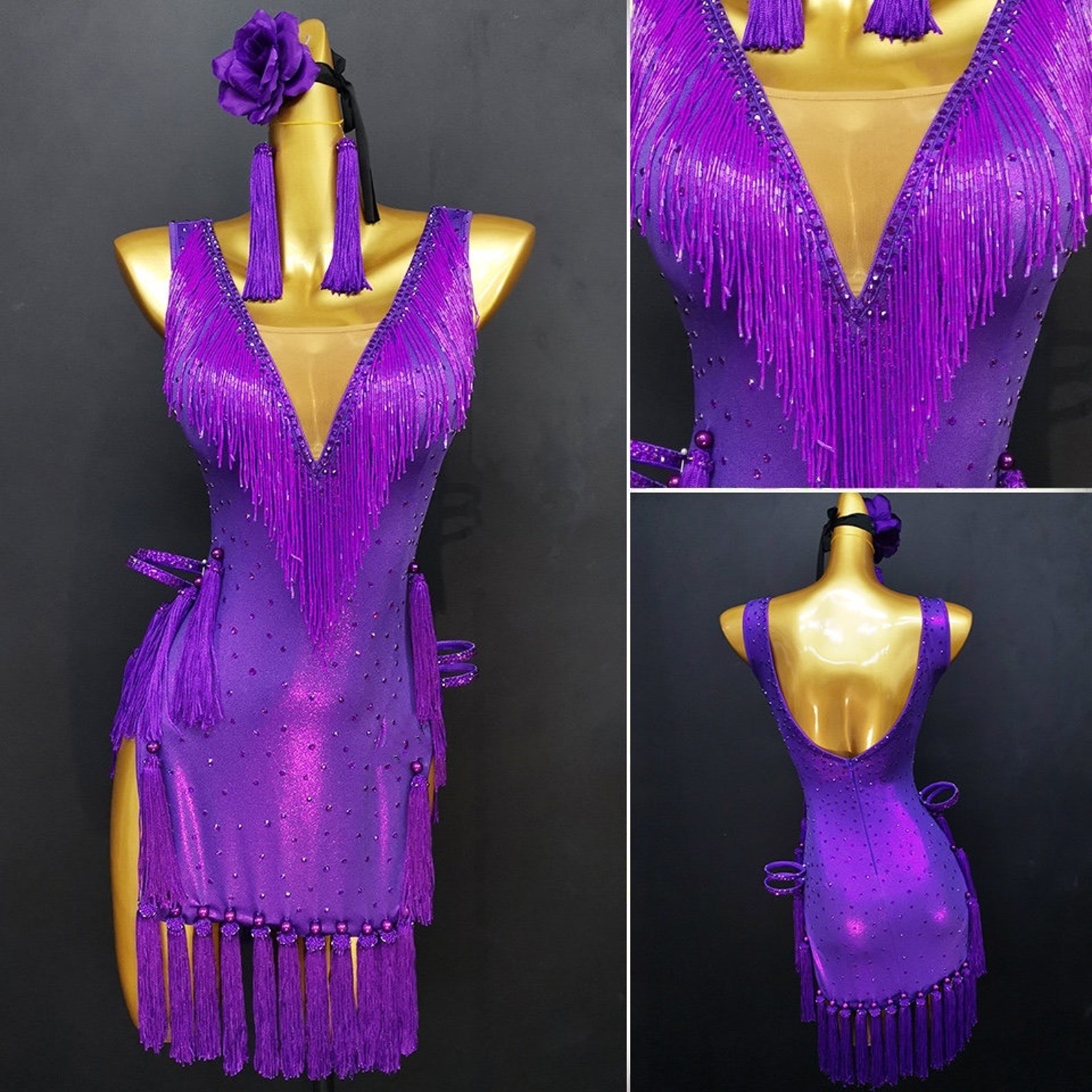 Purple Latin Dress With Beaded Fringe and Tassels - Etsy