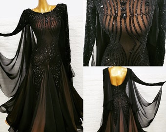 Black Sequins Ballroom Dress Smooth Dress Standard Dress B0060