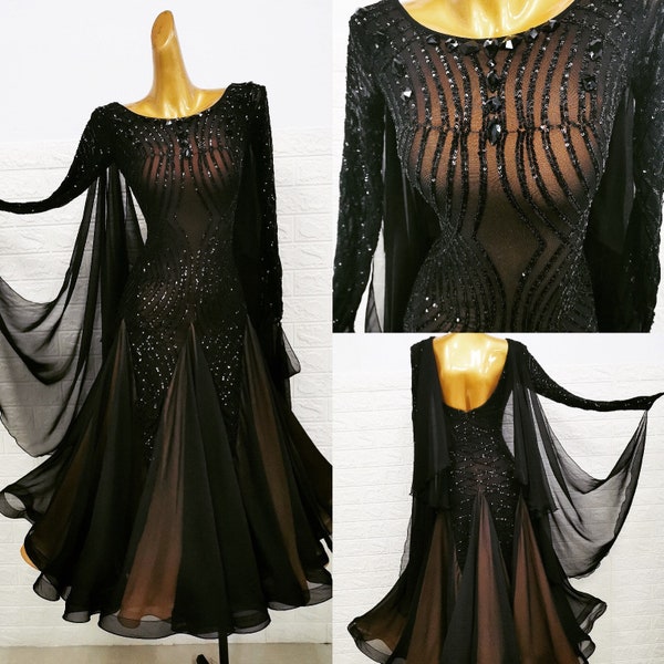 Vestido de salón de lentejuelas negras Vestido liso Vestido estándar B0060