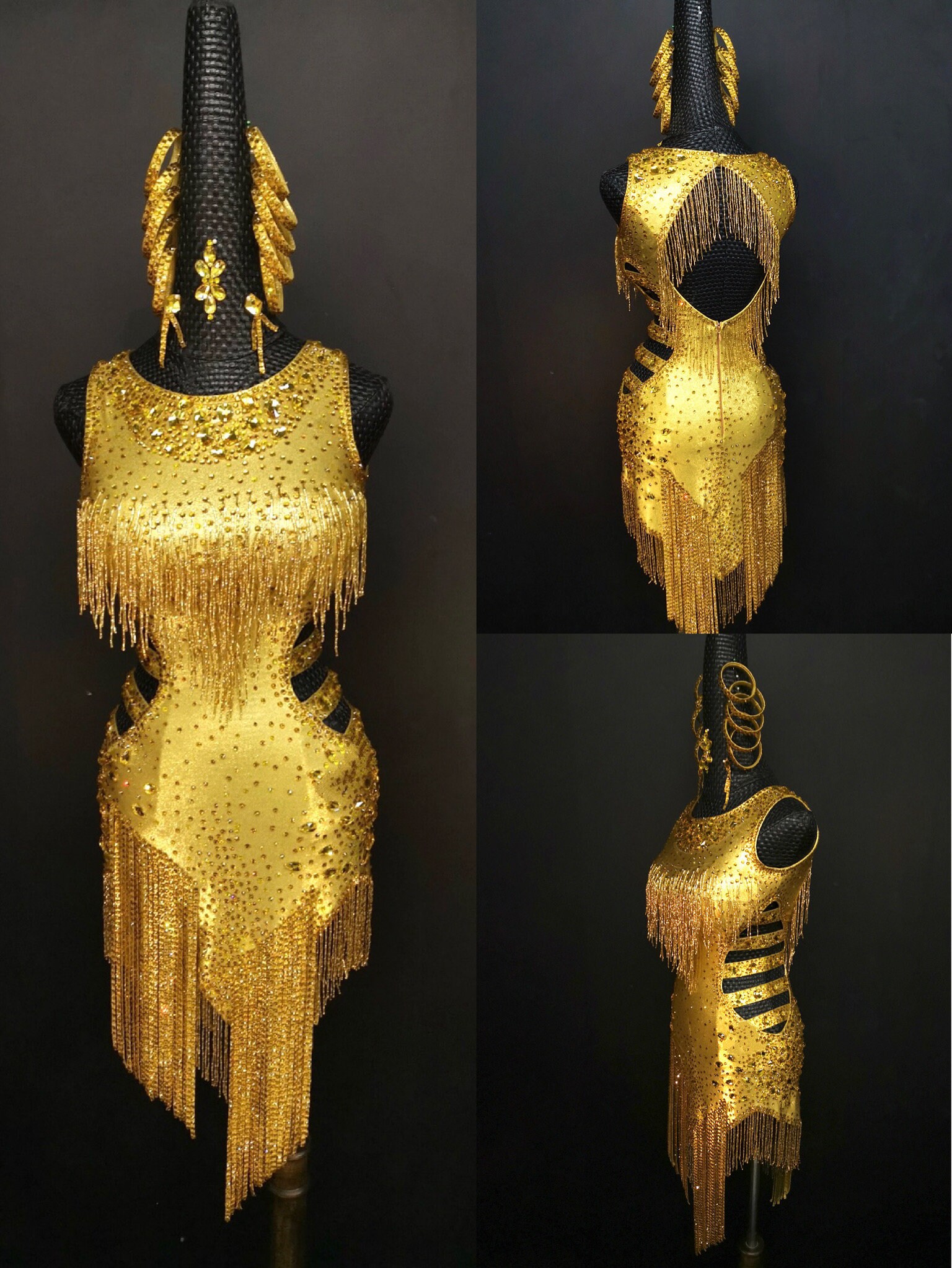 Gold Latin Dress With Beaded Fringe L0036 - Etsy