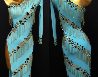 Vestido de tango argentino Vestido de baile latino con cuentas de lentejuelas y piedras para coser L0003