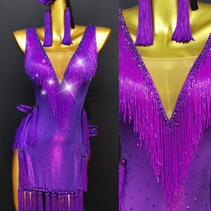 Purple Latin Dress With Beaded Fringe and Tassels Purple Rhythm Dress ...