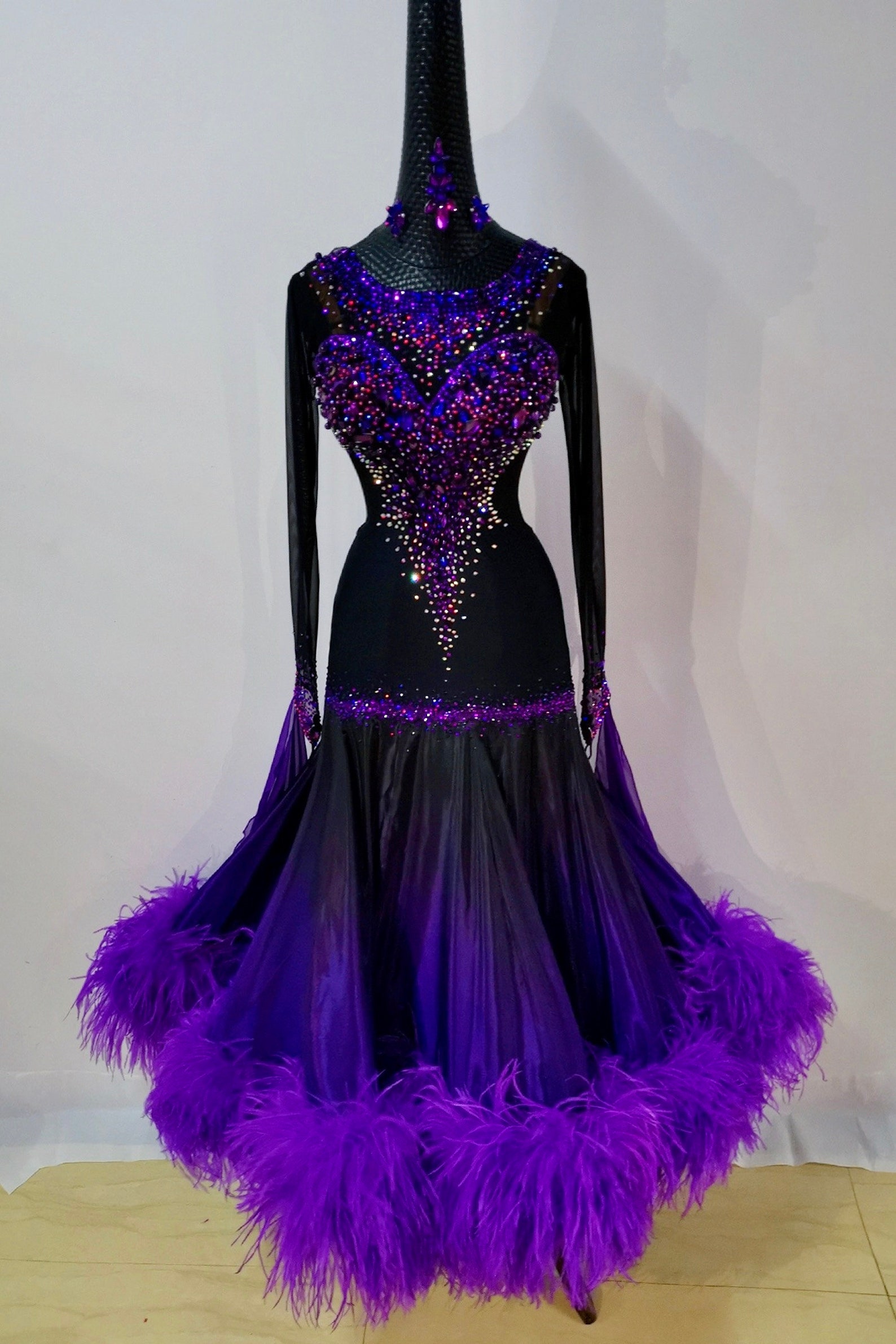 Gradient Purple and Black Ballroom Dance Dress with Stones Etsy