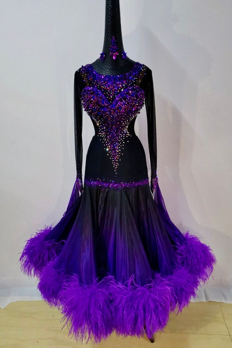Gradient Purple and Black Ballroom Dance Dress With Stones - Etsy
