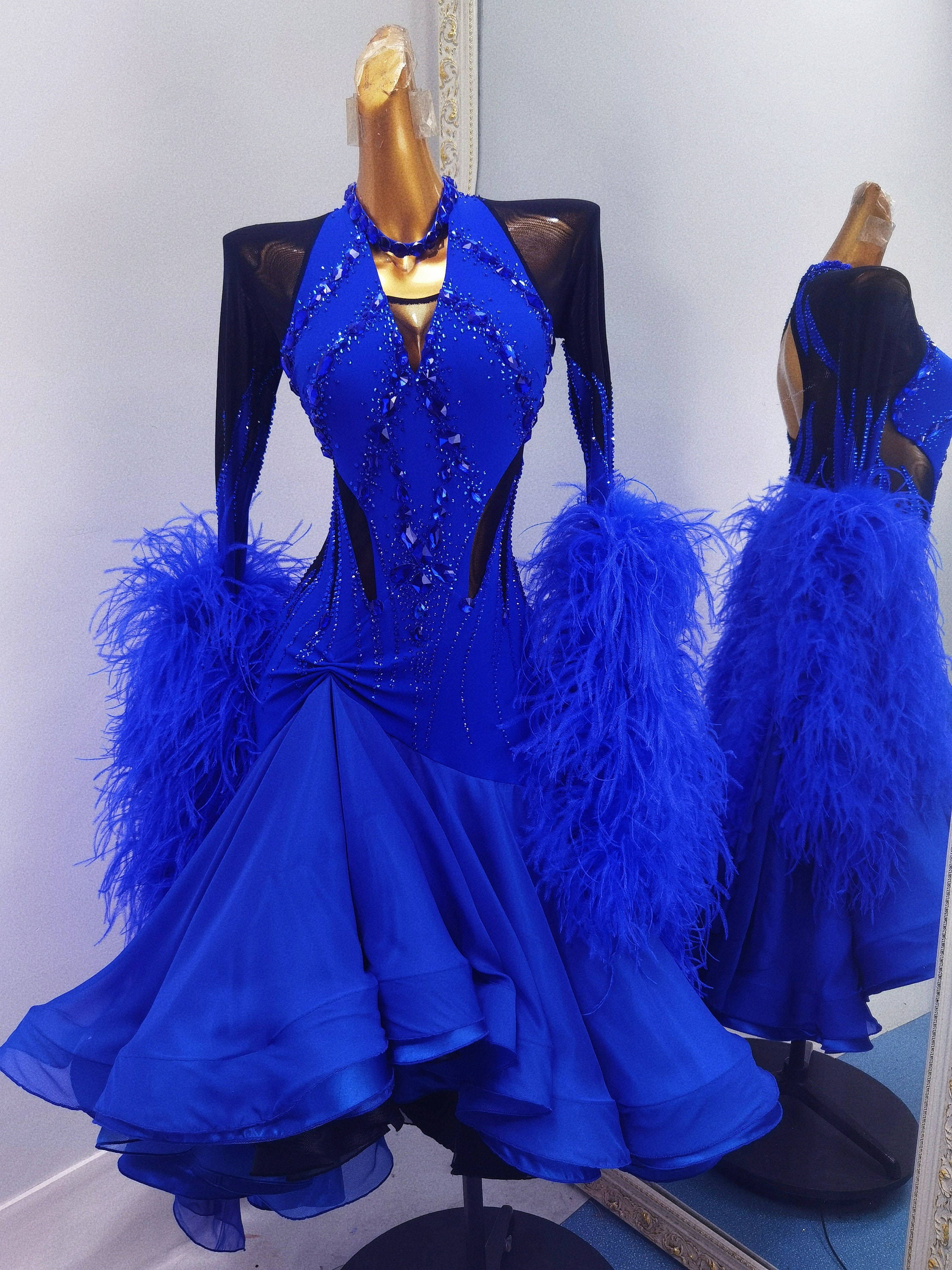 Royal Blue Ballroom Dress Ostrich Feather Smooth Dress Etsy