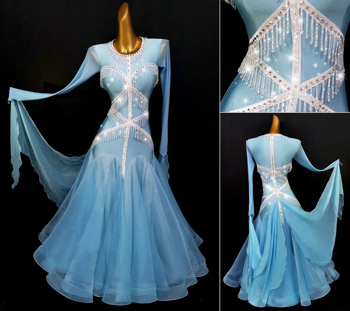 Blue Ballroom Dress With Beads Etsy