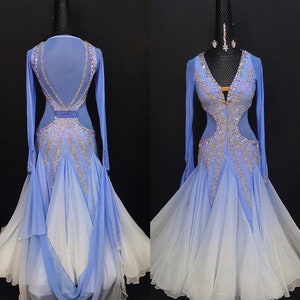 Vestido de baile de salón en blanco y azul degradado Vestido estándar en blanco y azul degradado B0012