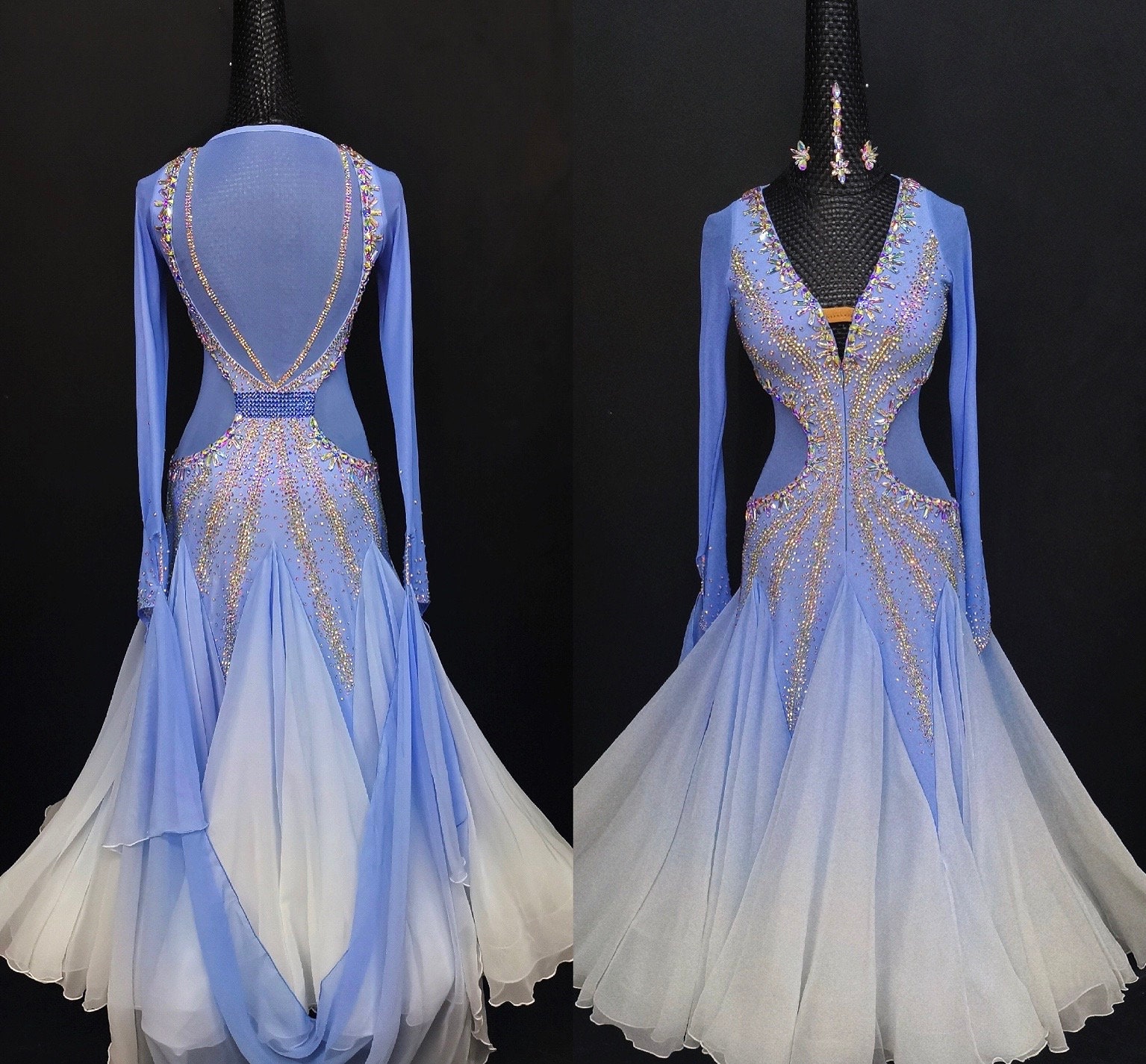 Gradient White and Blue Ballroom Dance Dress Ombre White and - Etsy UK