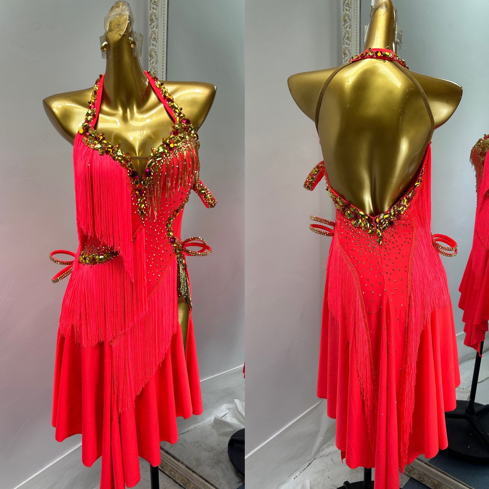 Neon Red Latin Dance Dress Rhythm Dress With Slit L0144 - Etsy