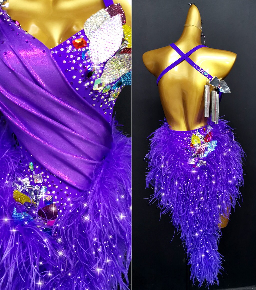 Purple Latin Dance Dress Rhythm Dance Dress Samba Dance Dress Etsy