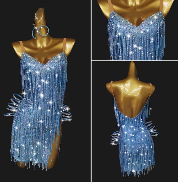 Gold Tassels with Appliques Beads Latin Rhythm Competition Dance Dress