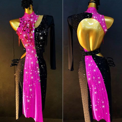 Shining Gold & Pink Fizz Latin Dance Dress Hot Pink Rhythm Etsy