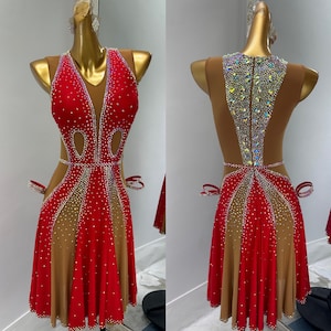 Red Latin Dance Dress Red Rhythm Dress with Crystals L0140