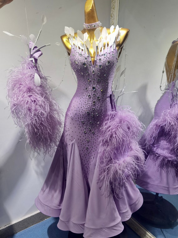 purple dress with feathers Most Popular Feather Prom Dresses of 2024