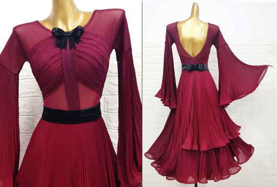 Abito da ballo liscio bordeaux plissettato B0094 Italia