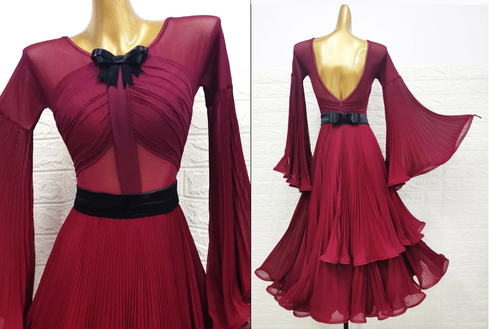 Beau Burgundy Pleated Midi Dress