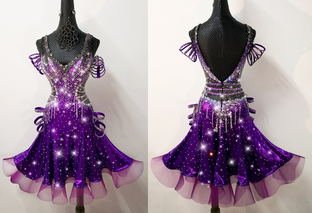 Sparkling Purple Latin Dress Rhythm Dres Full of Stones L0089 - Etsy