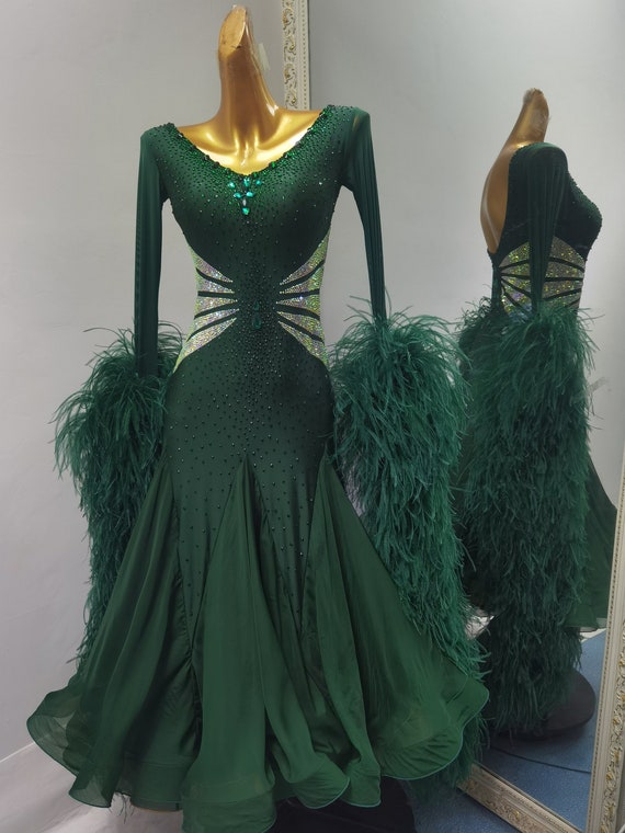 dark green ballroom dress Gothic Forest Green Ball Gown with Textured Ruffle Accents main image 1