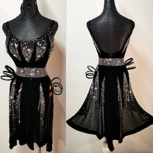 Black Velvet Sparkling Latin Dress with Crystals Rhythm Dress L0094