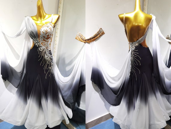Gradient Black and White Ballroom Dance Dress Smooth Dress Standard Dress  With One Sleeve B0120 - Etsy