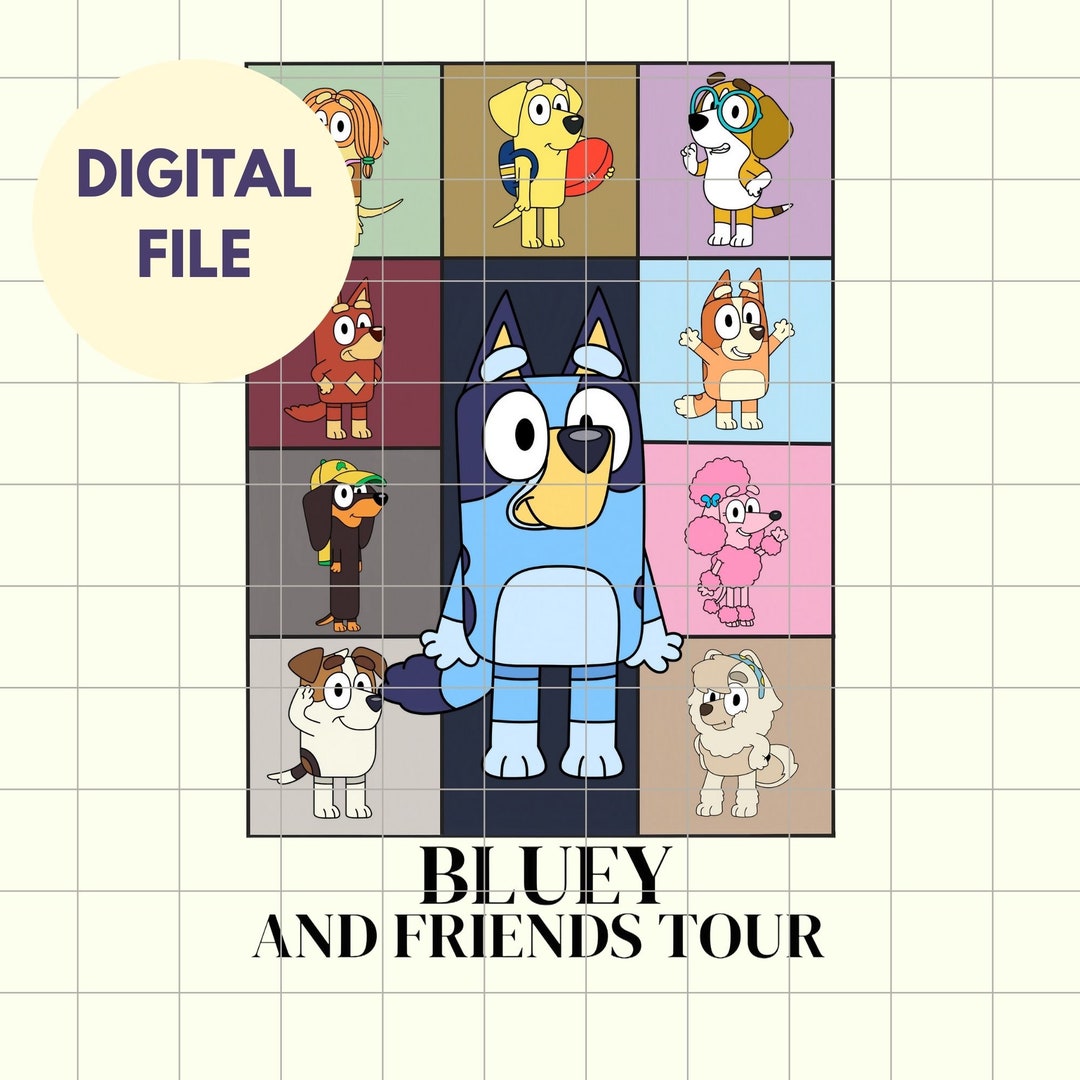 Bluey and Friends Eras Tour PNG File DIY Crafts, Shirts, and More Bluey