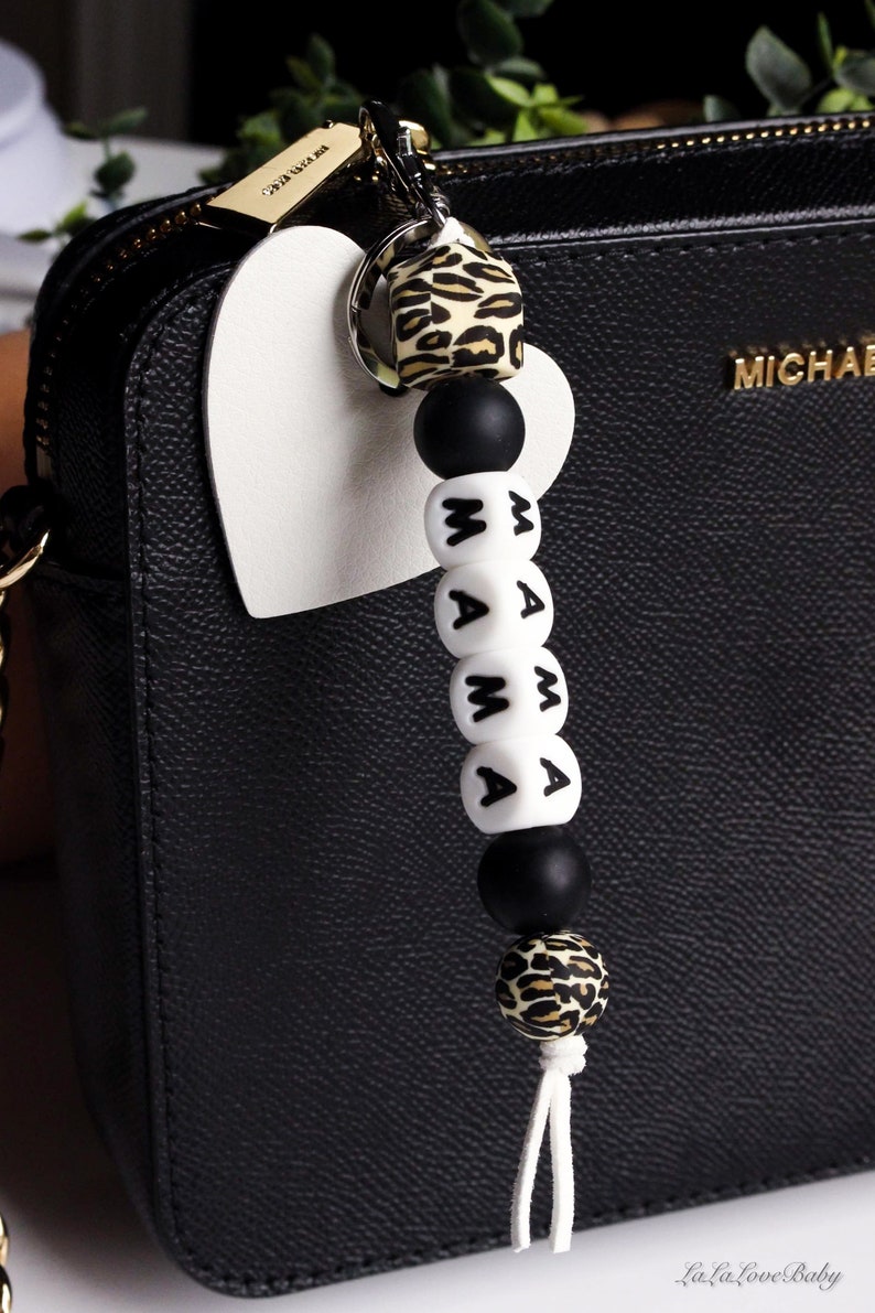 Personalized Keychain Beaded Leopard Keychain Diaper Bag Etsy