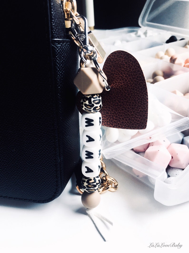 Personalized Keychain Beaded Leopard Keychain Diaper Bag Etsy