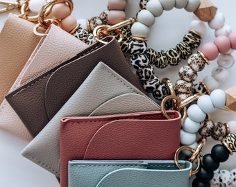 Wallet Keychain Wristlet Set: Faux Leather Card Holder