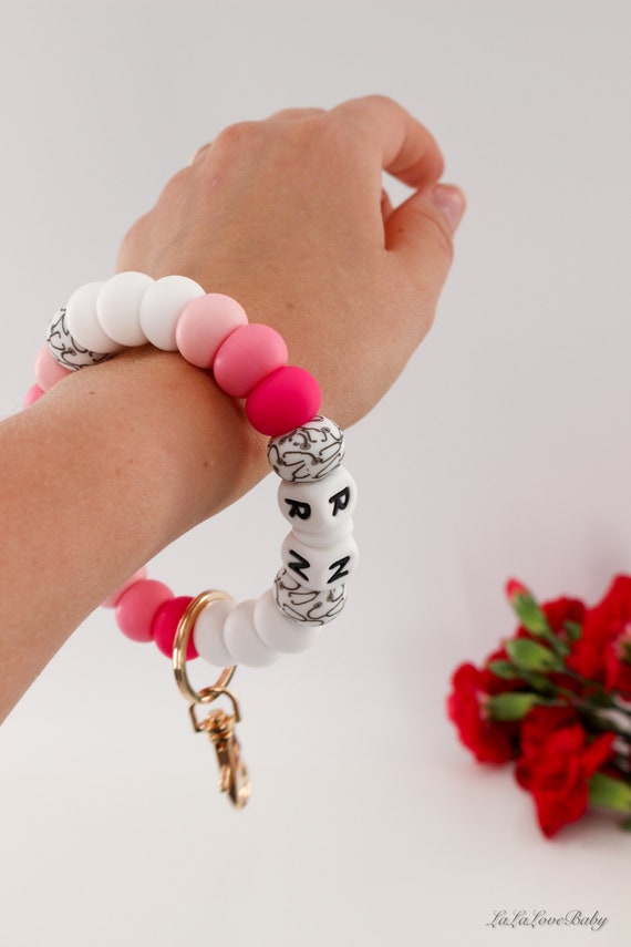 Sither Silicone Keychain Bracelet For Women - Cute Beaded Key Ring, Car Key Holder, Adjustable Bangle, Gift For Mom (Pink) - View #7