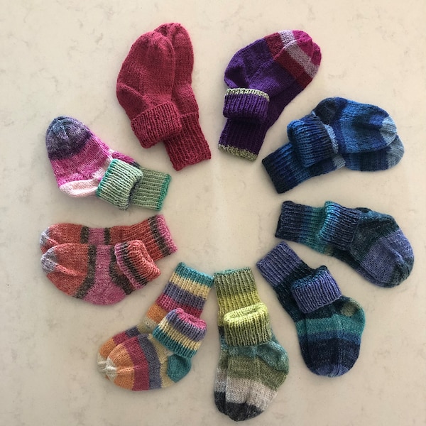 BABY Wool Socks - HAND KNIT - Various Colors - Washable - Comfortable - Thick & Soft - Breathable