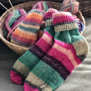 WOOL Socks, HAND KNIT, Washable, Comfortable, Thick & Soft, Breathable, Various colors