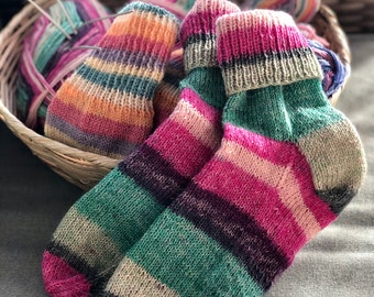 WOOL Socks, HAND KNIT, Washable, Comfortable, Thick & Soft, Breathable, Various colors